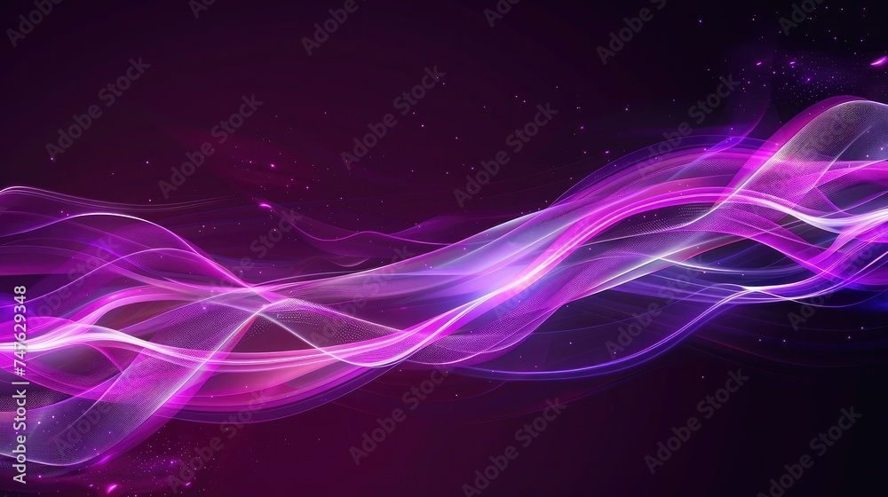 Abstract flowing neon wave purple background -