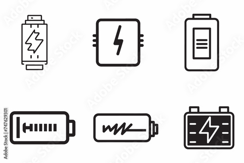 Battery Icon Set Outline Vector Illustration On White Background
