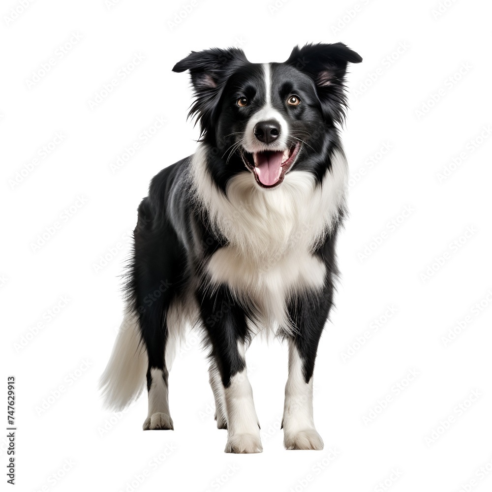 Border collie dog in a happy mood playing stand with full body, Isolated on Transparent Background, PNG