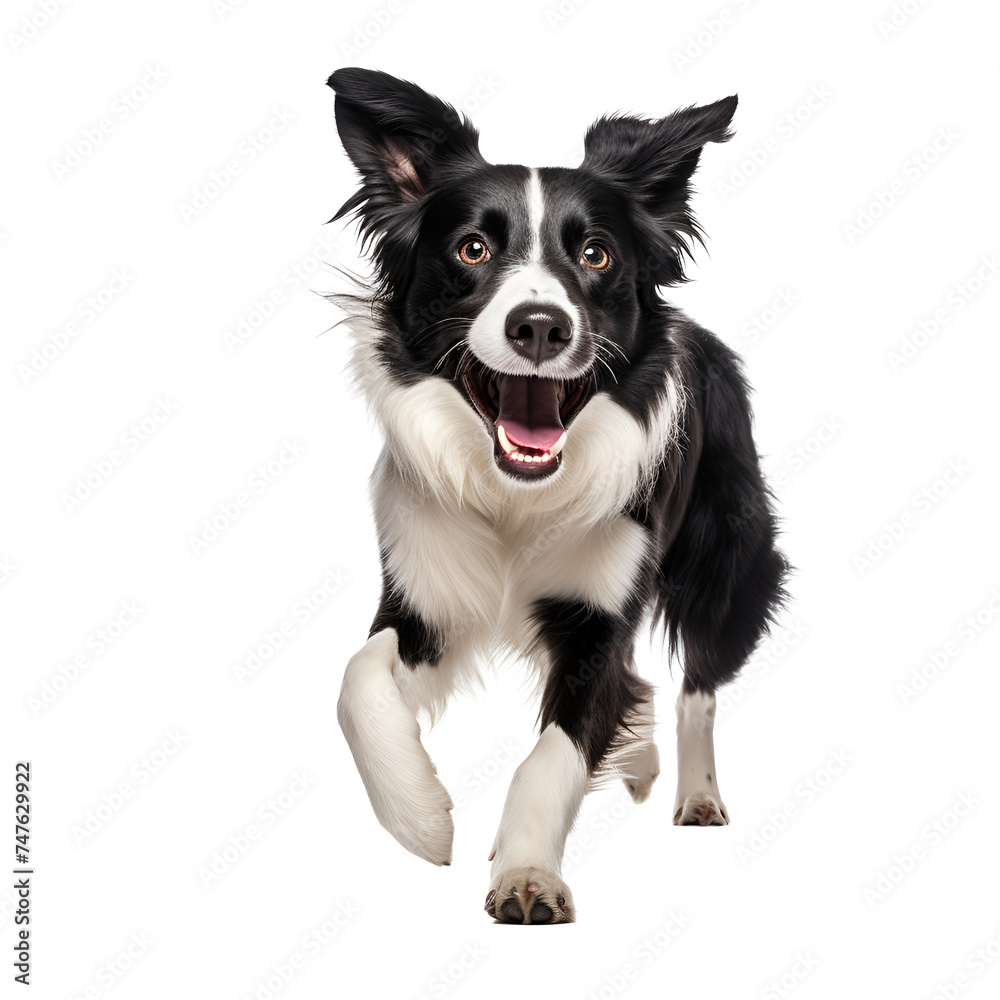 Happy play stand of a full-bodied border collie dog, Isolated on Transparent Background, PNG