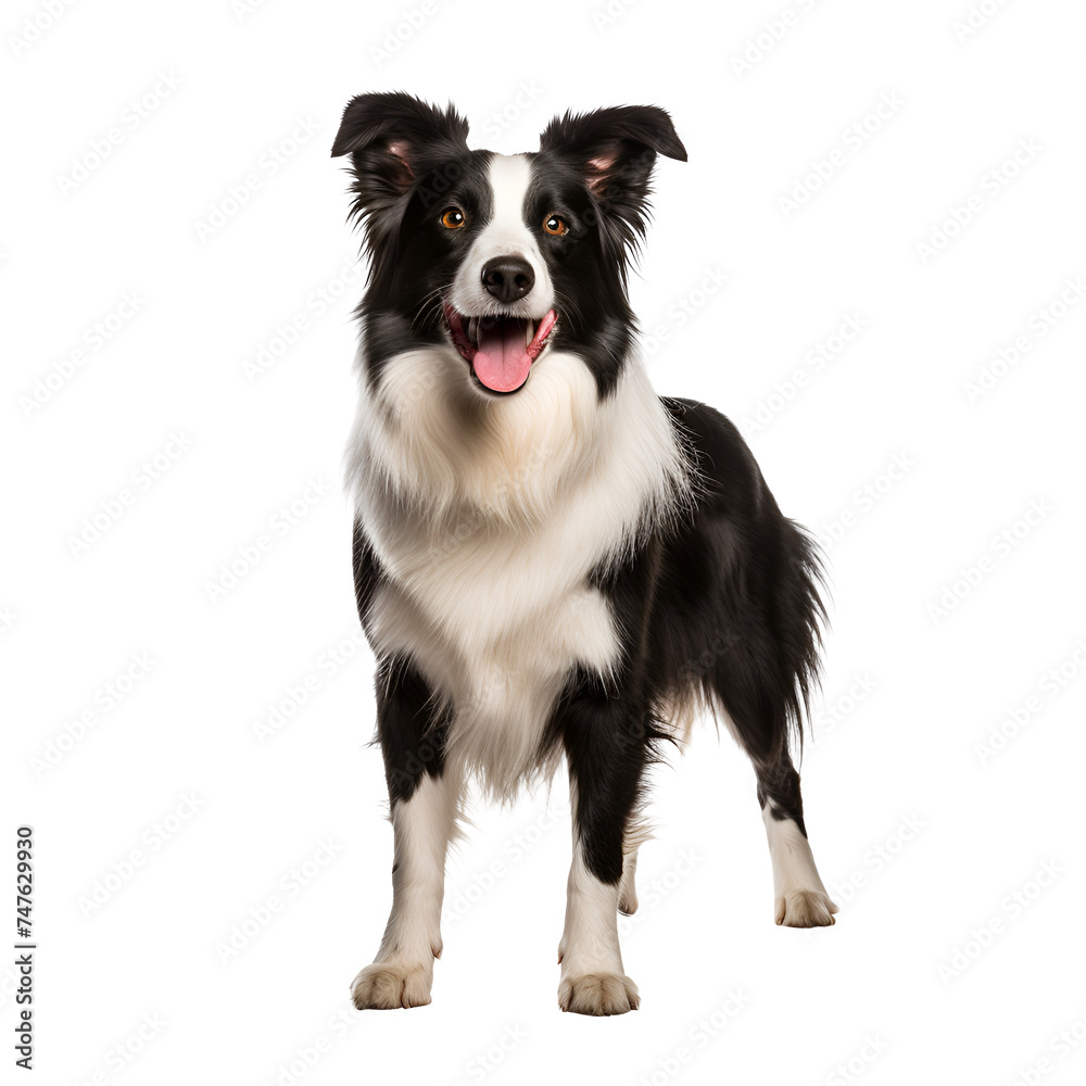 Full body of a happy border collie dog playing stand, Isolated on Transparent Background, PNG