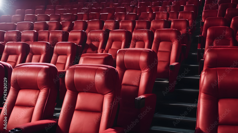 Empty red seats cinema rows seats. Movie night concept, Red seats rows in empty cinema hall, empty chairs Empty red seats cinema rows seats. Movie night concept, Red seats rows in empty cinema hall, empty chairs
