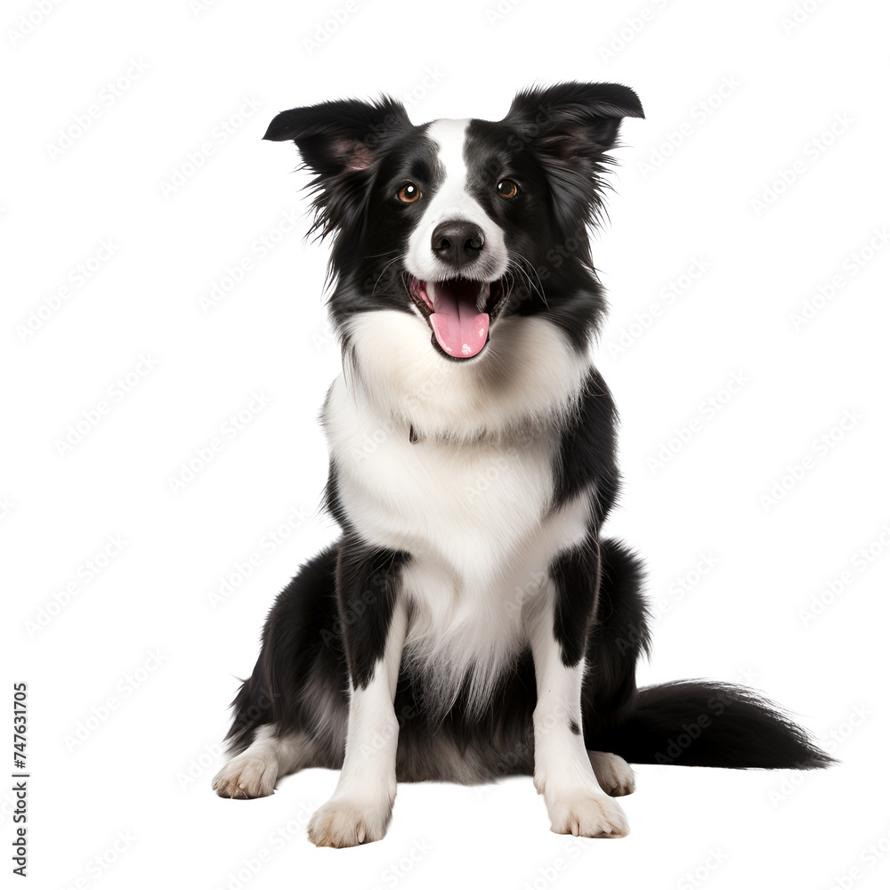 Full body of a happy sitting border collie dog, Isolated on Transparent Background, PNG