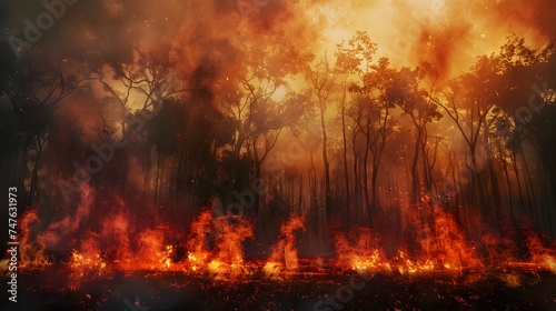 Rainforest fire  wildfire  smoke disaster is burning caused by humans during the dry season 