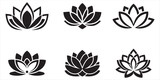 Set Of Lotus Flower Outline Vector Illustration On White Background