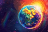 earth globe with sun and rainbows background Generative AI