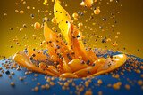 A close-up of a ball with orange liquid splashing
