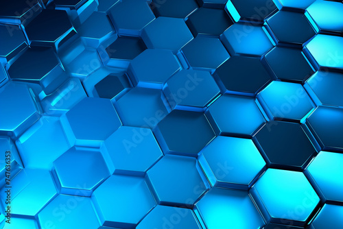 Blue black metallic background with hexagons