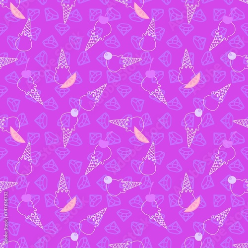 Cartoon ice cream seamless summer print crystal pattern for wrapping paper and fabrics and kids party accessories