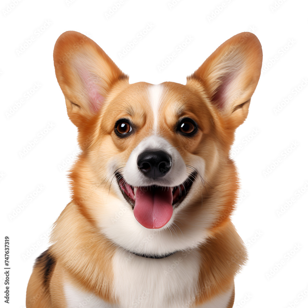 Portrait of a happy corgi dog in close up, Isolated on Transparent Background, PNG