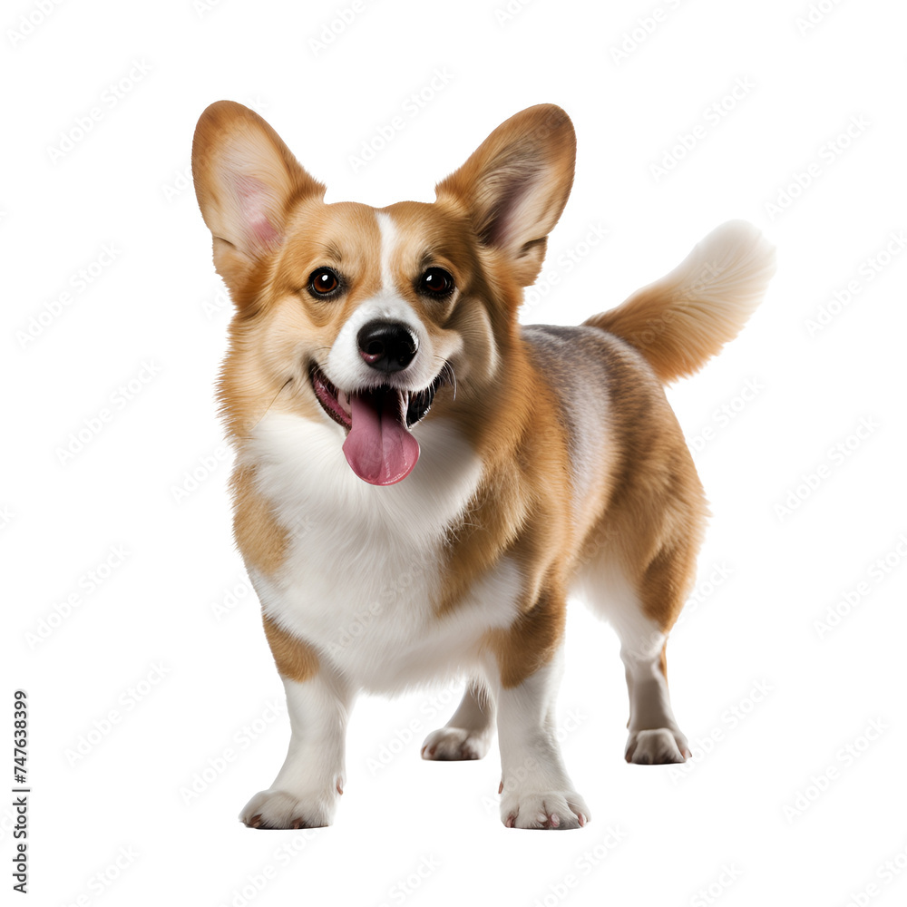 Happy stand of a playing corgi dog, full body, Isolated on Transparent Background, PNG