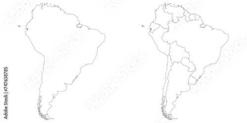 South America country Map. Map of South America in set white color