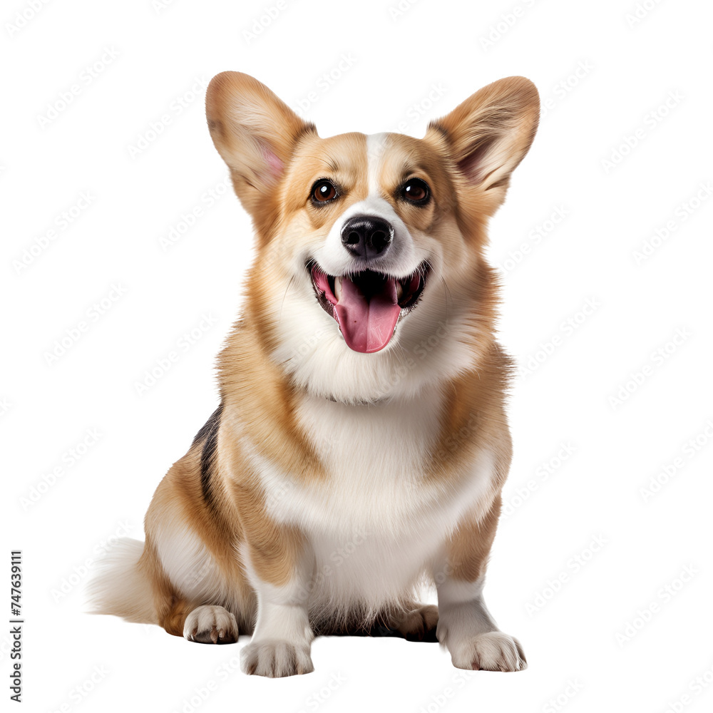 Happy corgi dog in a full body sit, Isolated on Transparent Background, PNG