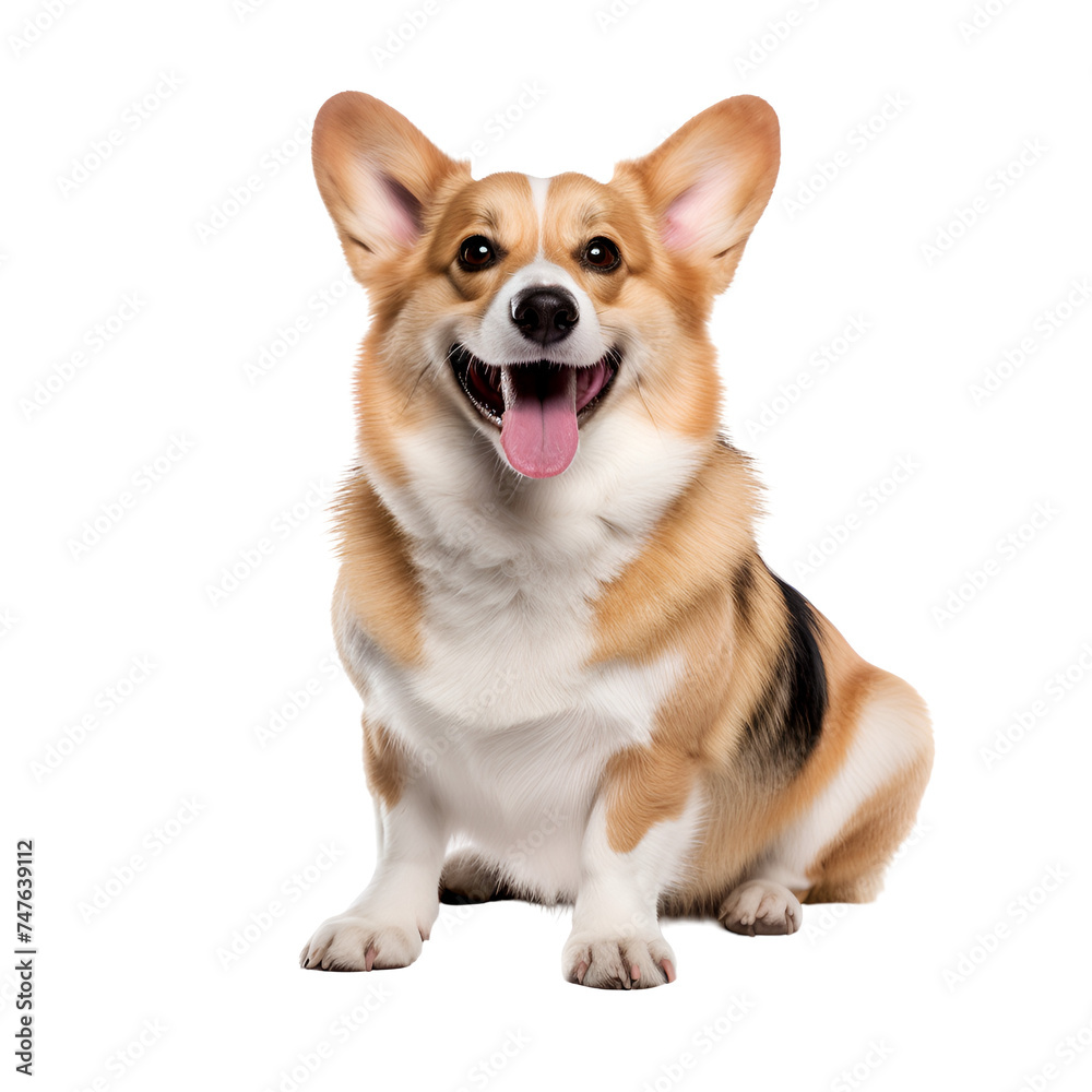 Corgi dog sitting happily in full body view, Isolated on Transparent Background, PNG