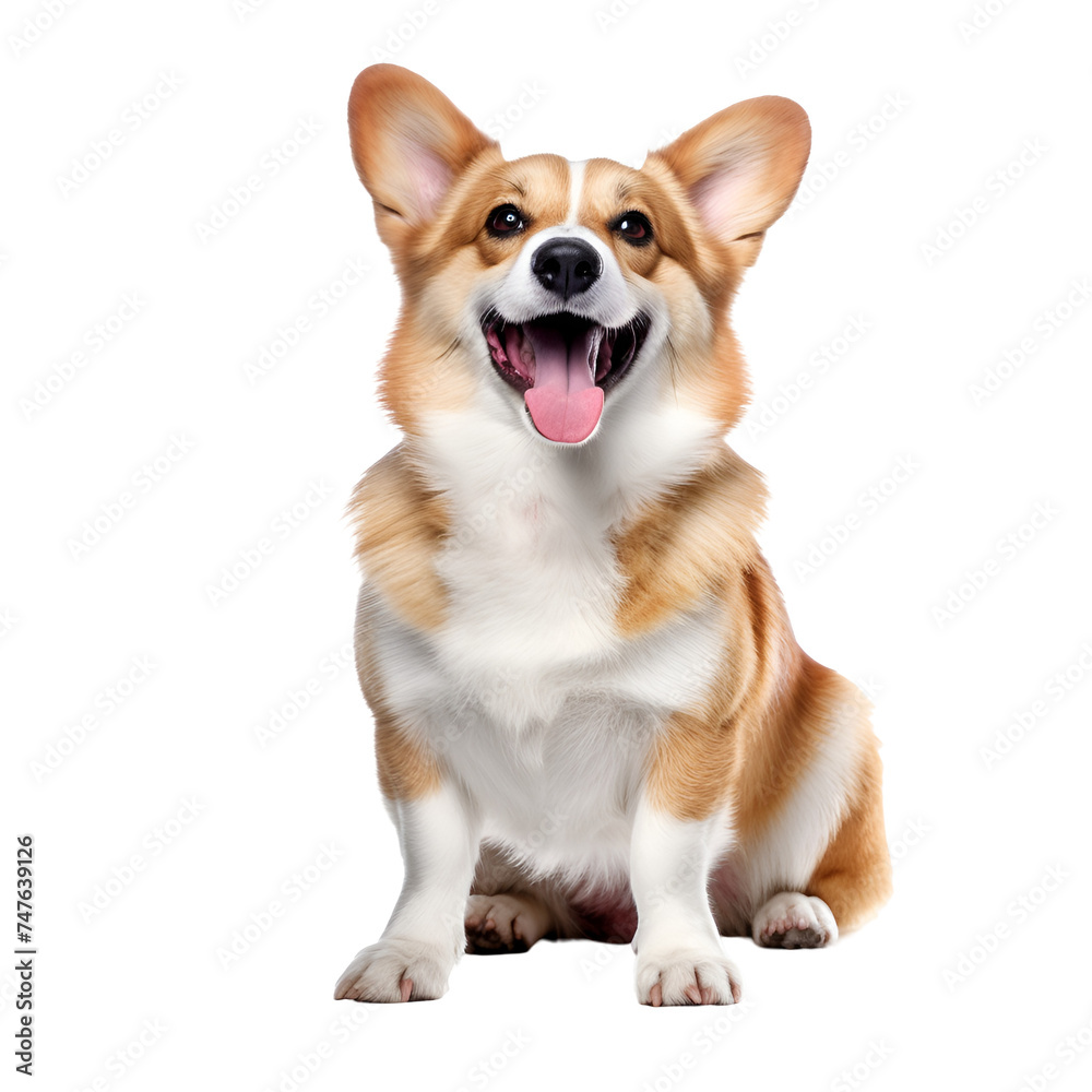Full-bodied corgi dog sitting with happiness, Isolated on Transparent Background, PNG Full-bodied corgi dog sitting with happiness, Isolated on Transparent Background, PNG