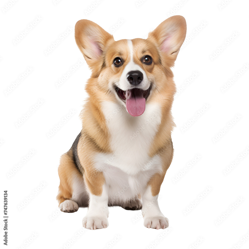 Full body of a happy sitting corgi dog, Isolated on Transparent Background, PNG
