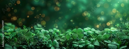 Patrick's Day celebration. festive green theme design clover. template, greeting card. © Jennifer
