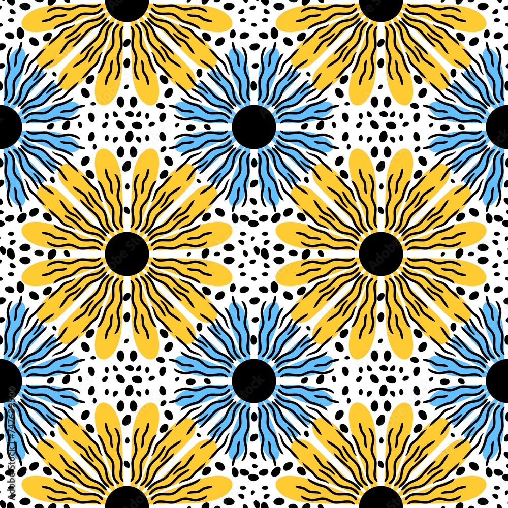 Summer floral print seamless mandala flower pattern for fabrics and wrapping paper and kids clothes textiles