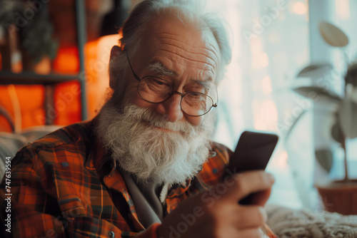 grandpa texting, shopping online, using a smartphone 