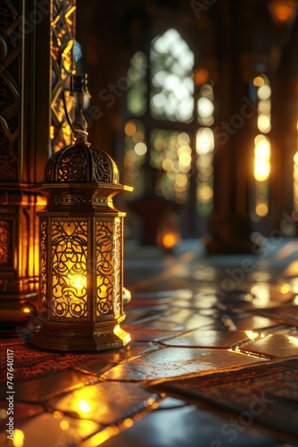  In this evocative image, a radiant Ramadan lantern illuminates the surroundings, symbolizing the holy month's spiritual warmth, cultural richness, and festive joy