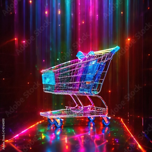 Online shopping and ecommerce, shown by digitial representation of supermarket trolley