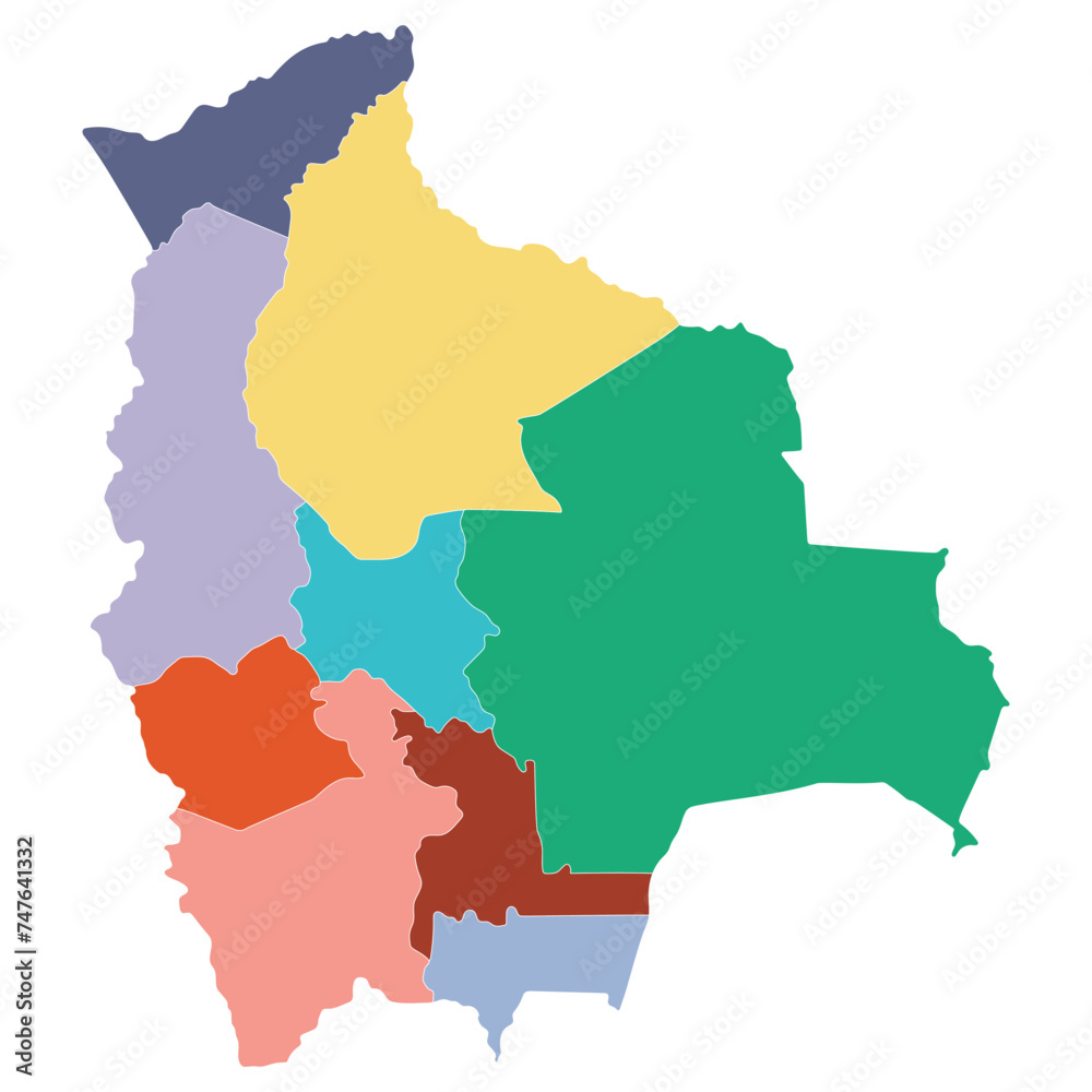 Bolivia map. Map of Bolivia in administrative provinces in multicolor