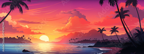 Vivid Sunset Skies Over a Tropical Paradise