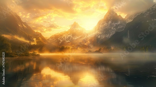 Sunrise Illuminated Peaks and Mirror-Lake: A Secluded Mountain Landscape