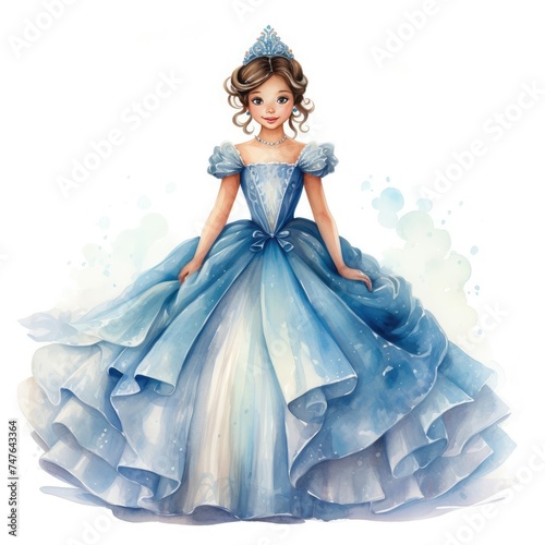 Illustration of a beautiful princess in a luxurious dress on a white background