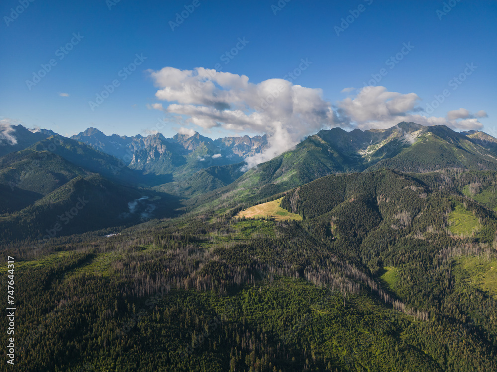 Fototapeta premium Aerial photo from a drone in the Polish Tatras on a summer day.