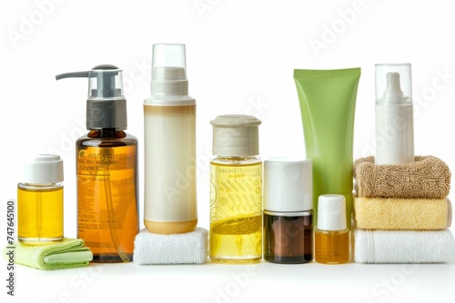 Facial object skin care cream. Skincare treatment products: pot lotion, skincare coloration gel, oil, pipette with lotion serum and line jar pot