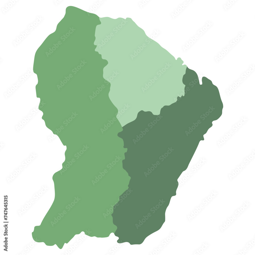 French Guiana map. Map of French Guiana in three main regions in multicolor French Guiana map. Map of French Guiana in three main regions in multicolor