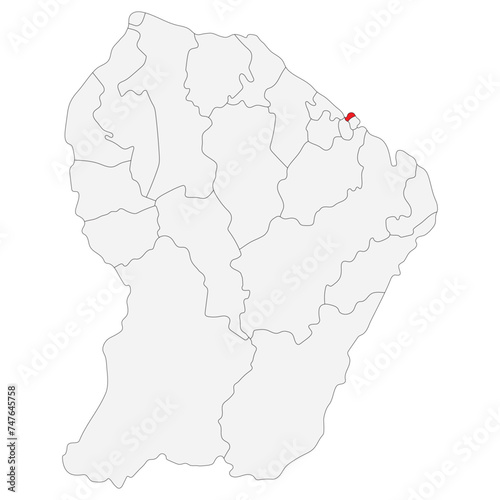 Map of French Guiana with capital city Cayenne