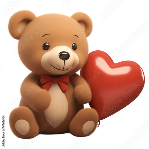 Miękki miś pluszowy w kolorze brązowym trzymający w łapie czerwone serce, symbol miłości i czułości