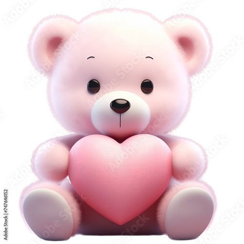 Miś pluszowy w kolorze różowym trzymający w łapce serce również w kolorze różowym