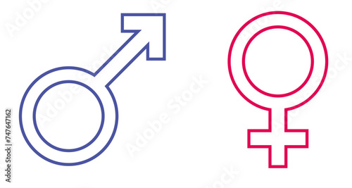 male and female symbols, male and female symbols outlined male is blue and female is pink