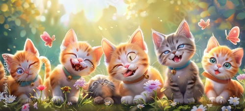 Vibrant, colorful kittens playfully interact, bringing joy and charm.