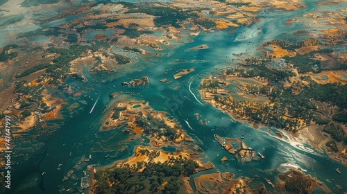 Mighty River's Delta Creating a Mosaic of Vibrant Vegetation and Wildlife Habitats © Landscape Planet