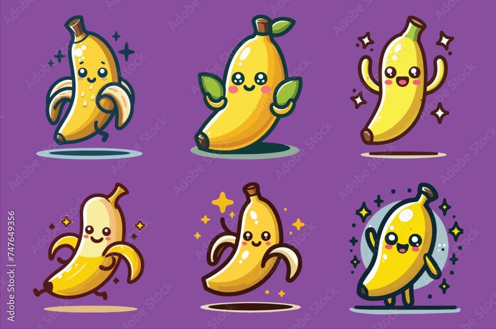 cute banana vector cartoon illustration 