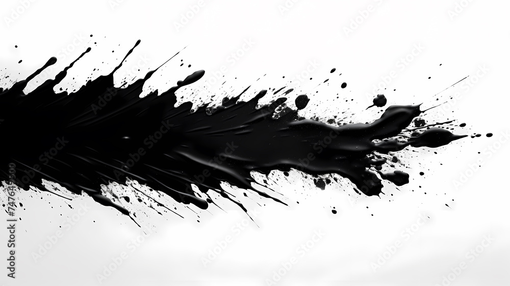 Black paint splash on white paper for painting, isolated on white background