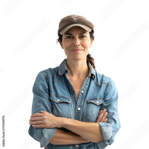 A happy woman farmer with her arms crossed: Portrait of the blood of farming in me, Isolated on Transparent Background, PNG