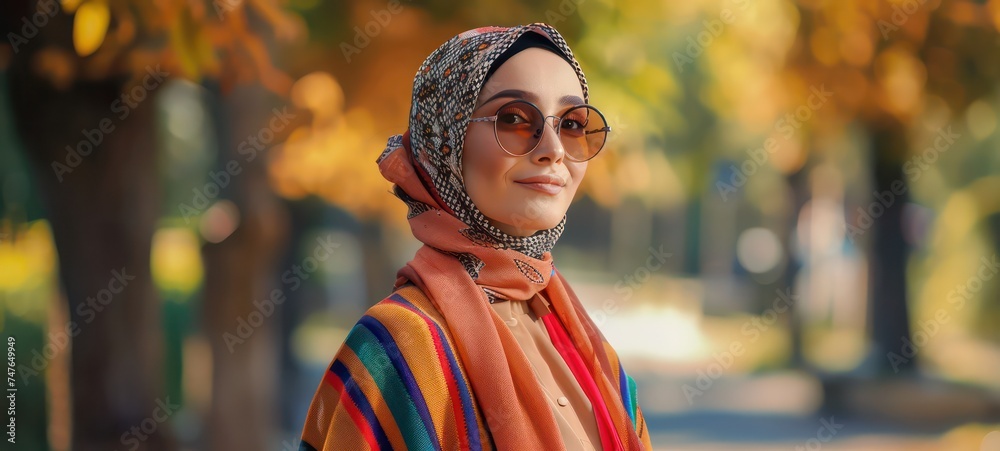 portrait of young pretty modern muslim woman in hijab