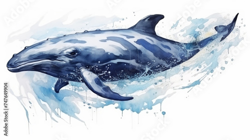 water color painting style of full body potrait of whale surrounded by water splash. Generative Ai © We3 Animal