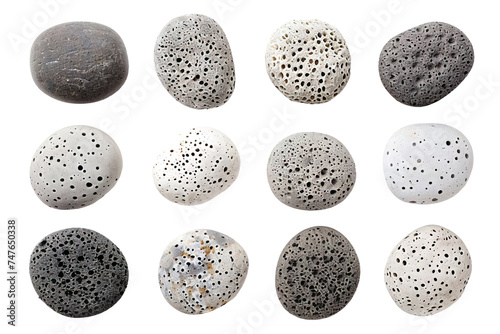 Collection of pumice stones over isolated white transparent background photo