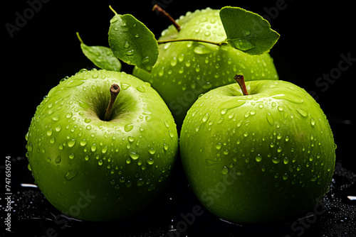 Sweet and sour juicy green apple with a delicious taste. AI generation.