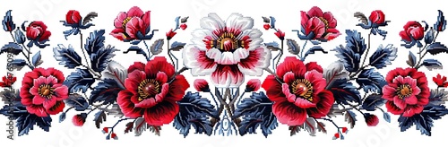 Embroidery seamless border with poppies