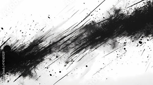 Black paint splash on white paper for painting, isolated on white background