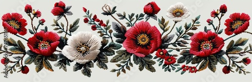 Embroidery seamless border with poppies