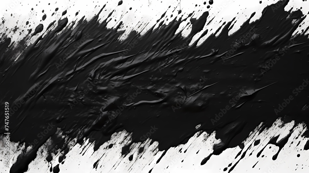 Black paint splash on white paper for painting, isolated on white background