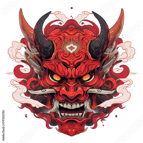Illustration Design of a Oni Japanese Demon Samurai for T-Shirt Design with PNG Image Vector Illustration photo